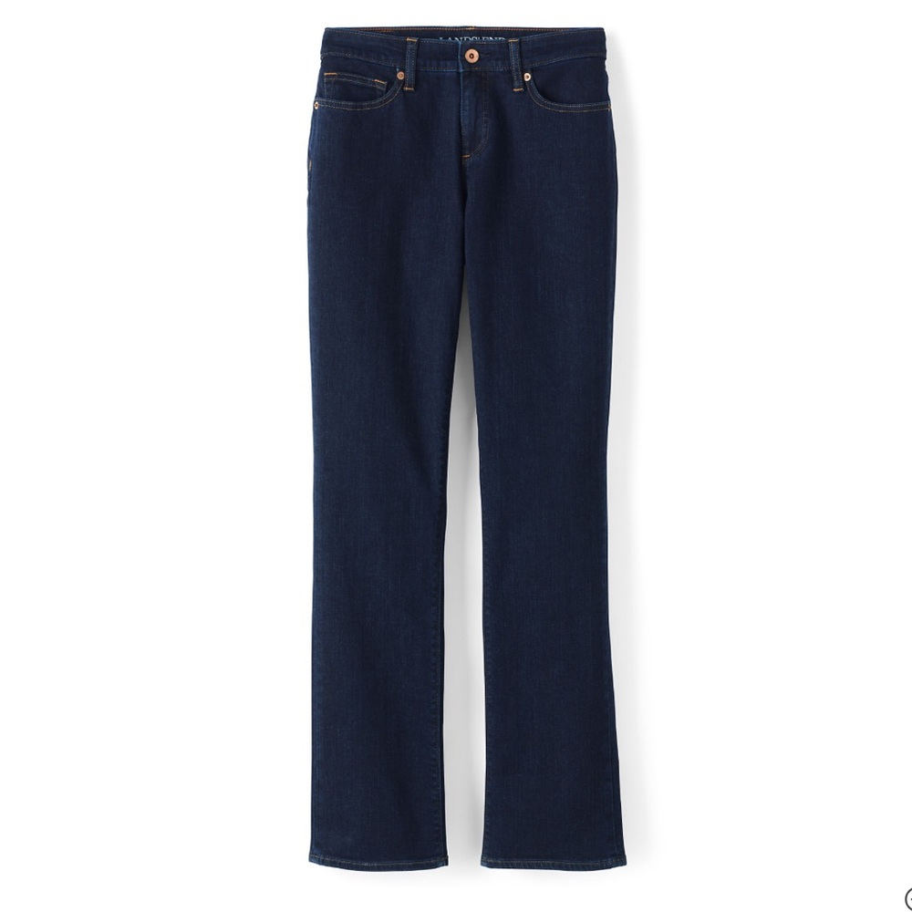 Lands’ End Size 8P Petite Mid Rise Straight Leg Jeans Dark Wash